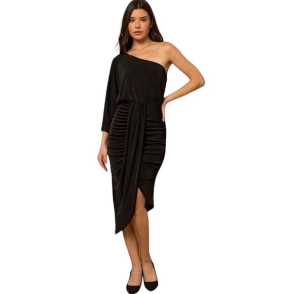 Gilli NWT Black One-Shoulder Cocktail Dress, Asymmetrical Hem Women's Size L - Picture 1 of 11